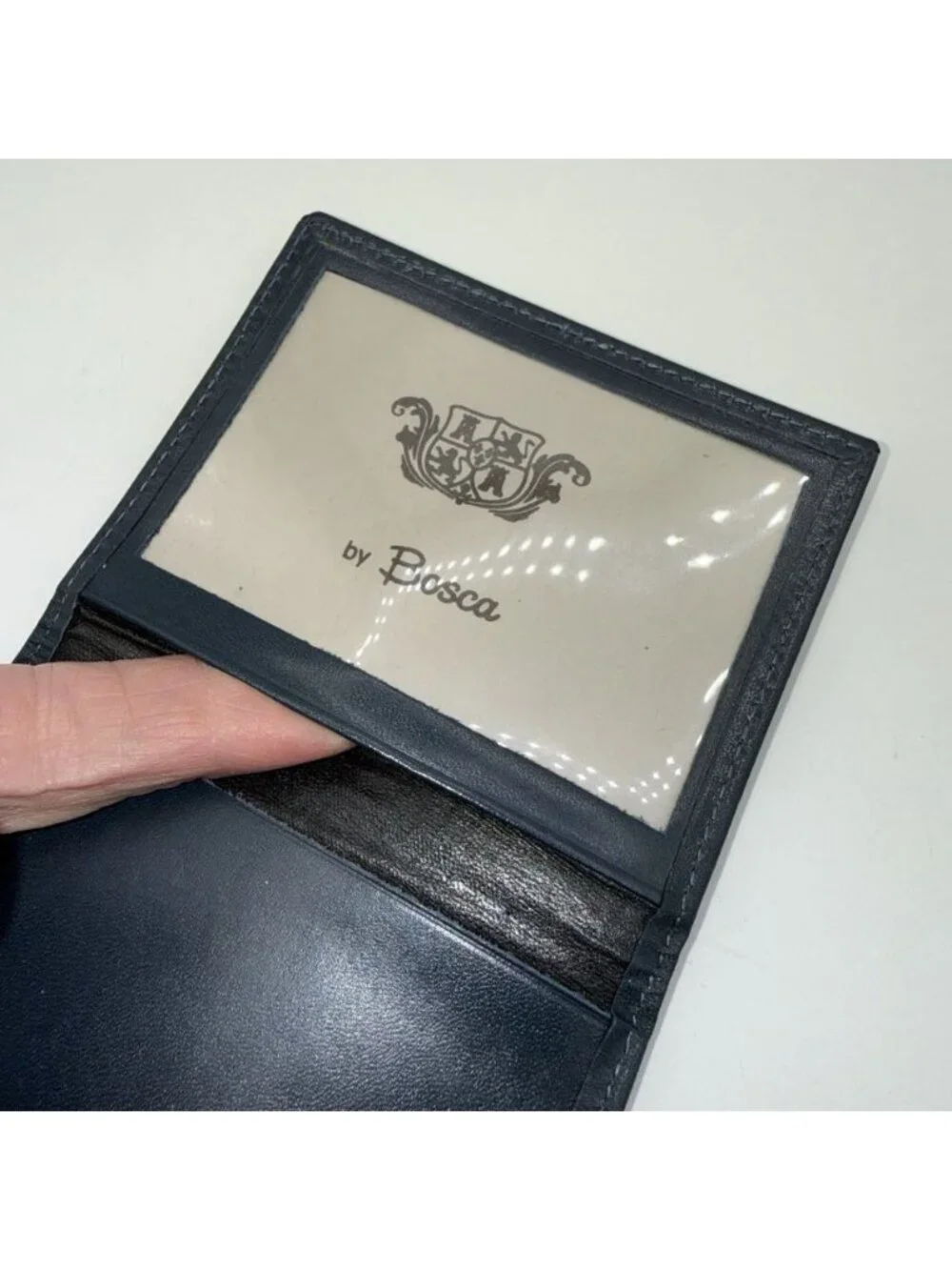 Vintage Bosca Full Grain Blue Leather Small Wallet/Card Holder Trifold